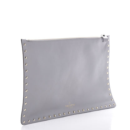 Valentino Garavani Vitello Large Rockstud Zip Pouch Grey 3 of 7