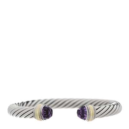David Yurman Sterling Silver 14K Yellow Gold Amethyst 7mm Cable Classics Bracelet 1 of 4
