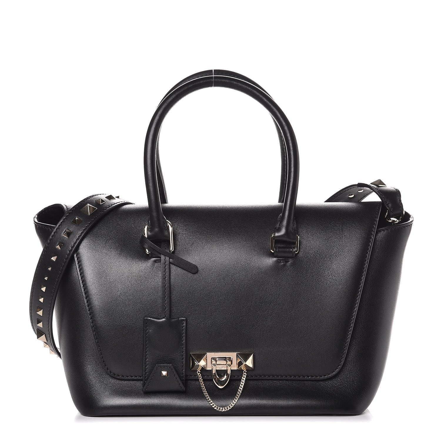 Valentino Garavani Calfskin Small Rockstud Demilune Double Handle Satchel Black 1 of 9