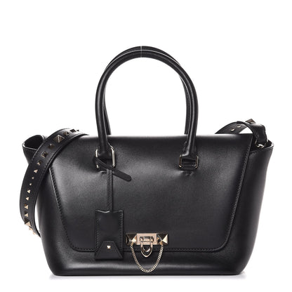 Valentino Garavani Calfskin Small Rockstud Demilune Double Handle Satchel Black 1 of 9