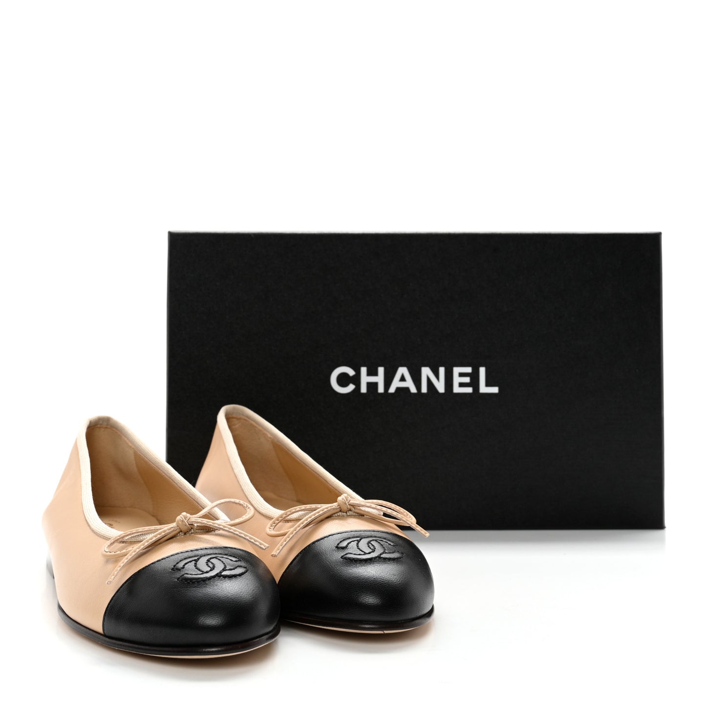 Lambskin Cap Toe CC Ballerina Flats 36.5 Beige Black