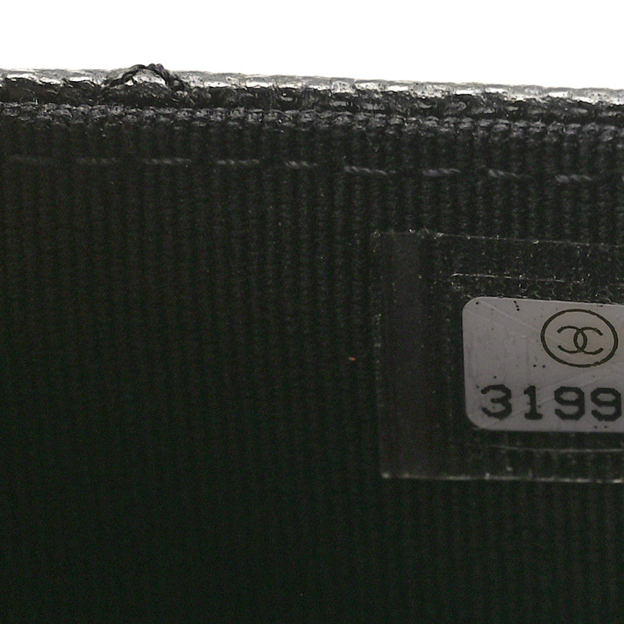 Caviar Quilted Crystal CC Large Gusset Flap Wallet Black