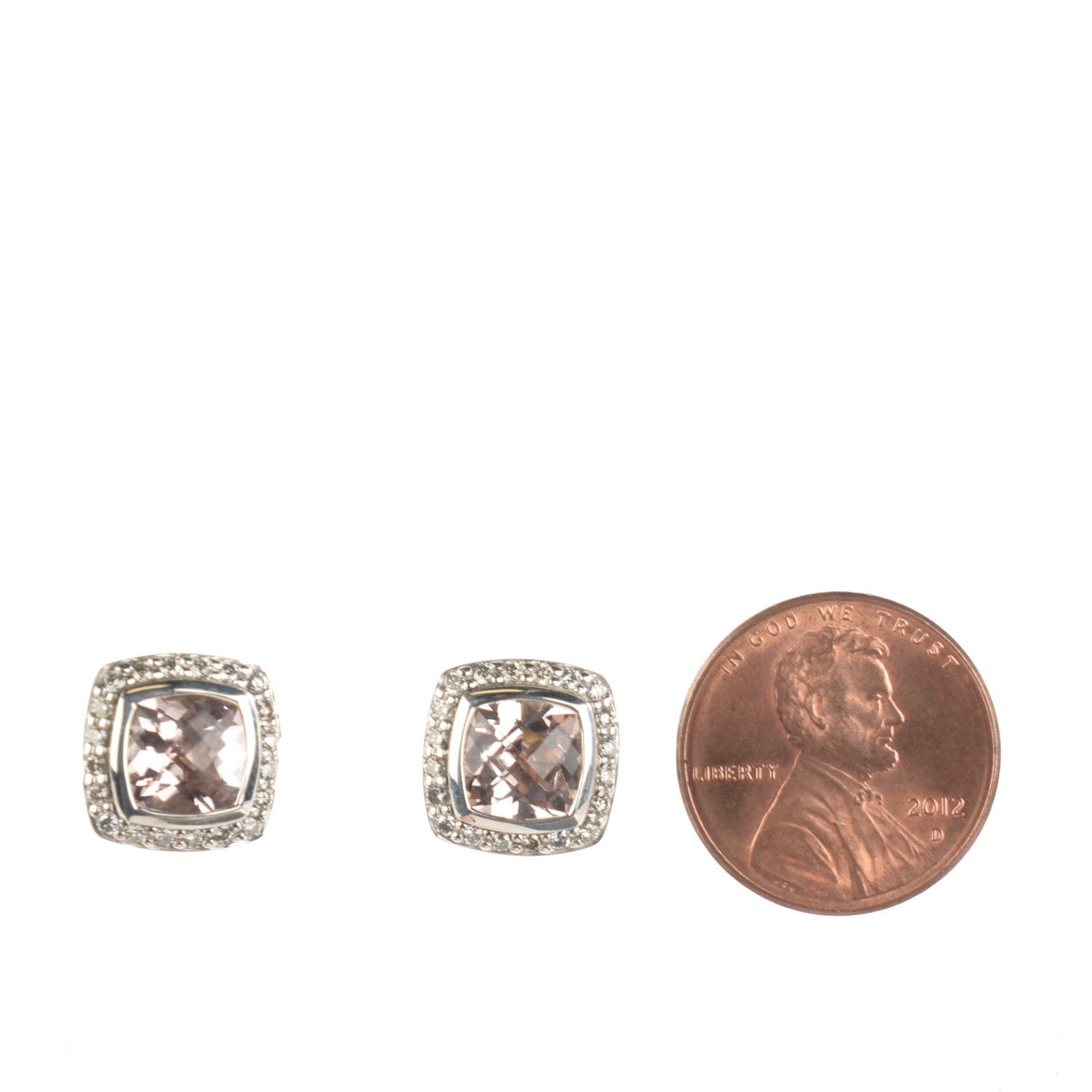 David Yurman Sterling Silver Diamond Morganite 7mm Petite Albion Earrings 2 of 5