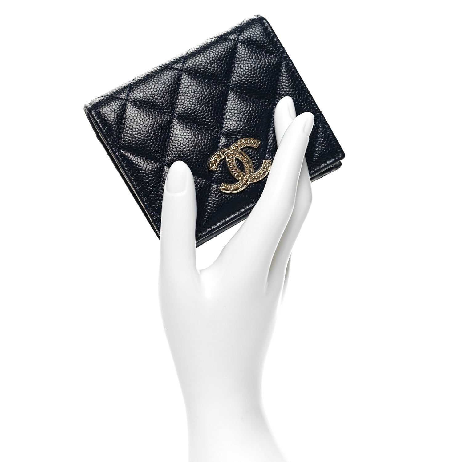 Chanel Caviar Quilted Multi Chain CC Compact Bifold Wallet Navy 2 of 11