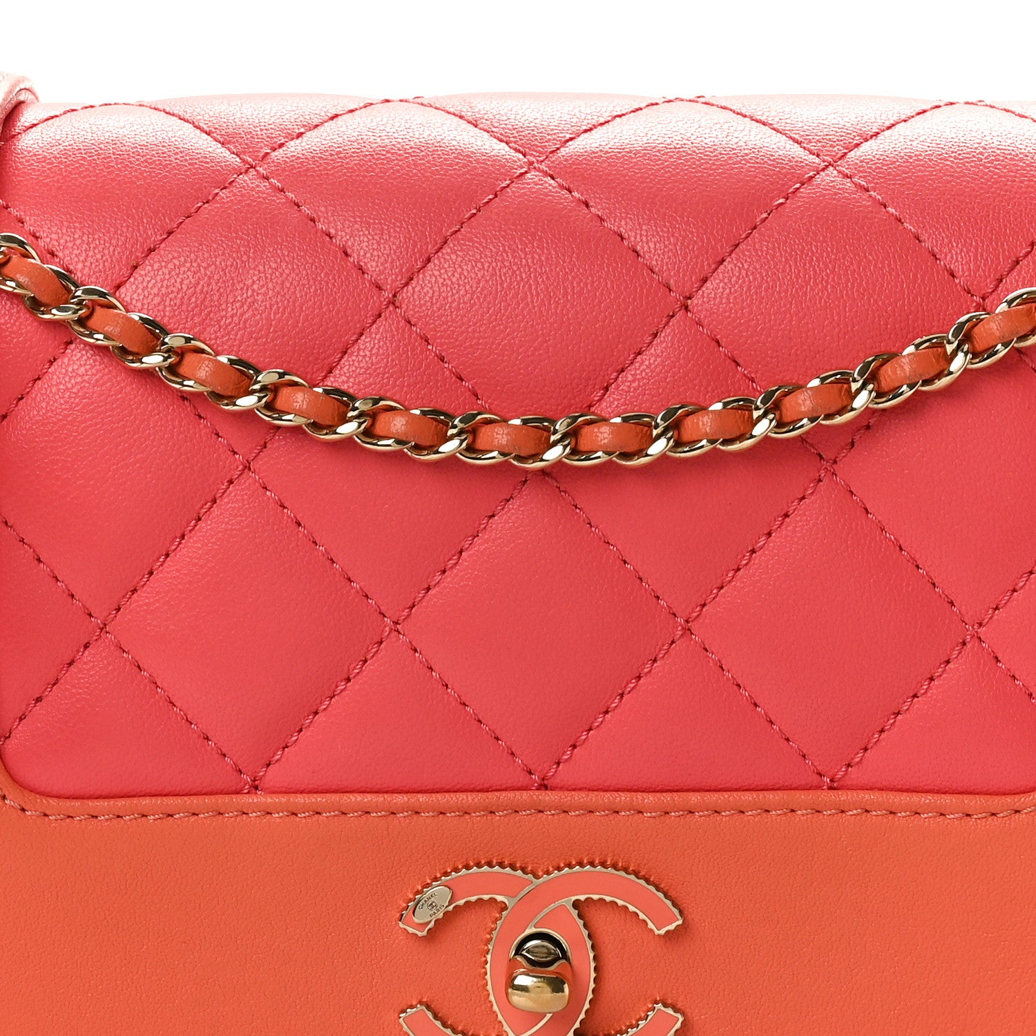 Chanel Sheepskin Quilted Medium Vintage Mademoiselle Flap Coral Orange 8 of 10