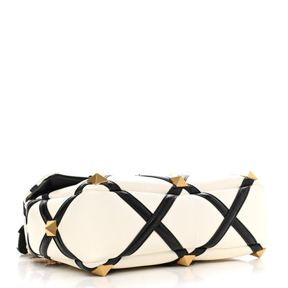 Valentino Garavani Nappa Large Roman Stud Shoulder Bag Ivory Black 4 of 12