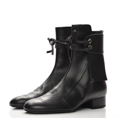 Chanel Calfskin Fringe Short Boots 38.5 Black 3 of 8