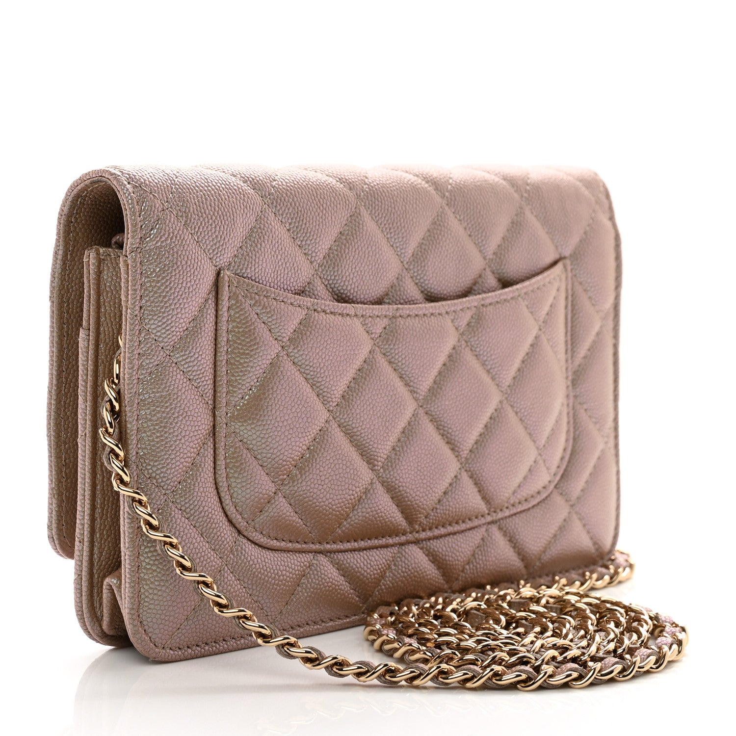 Chanel Iridescent Caviar Quilted Wallet On Chain WOC Beige 4 of 13
