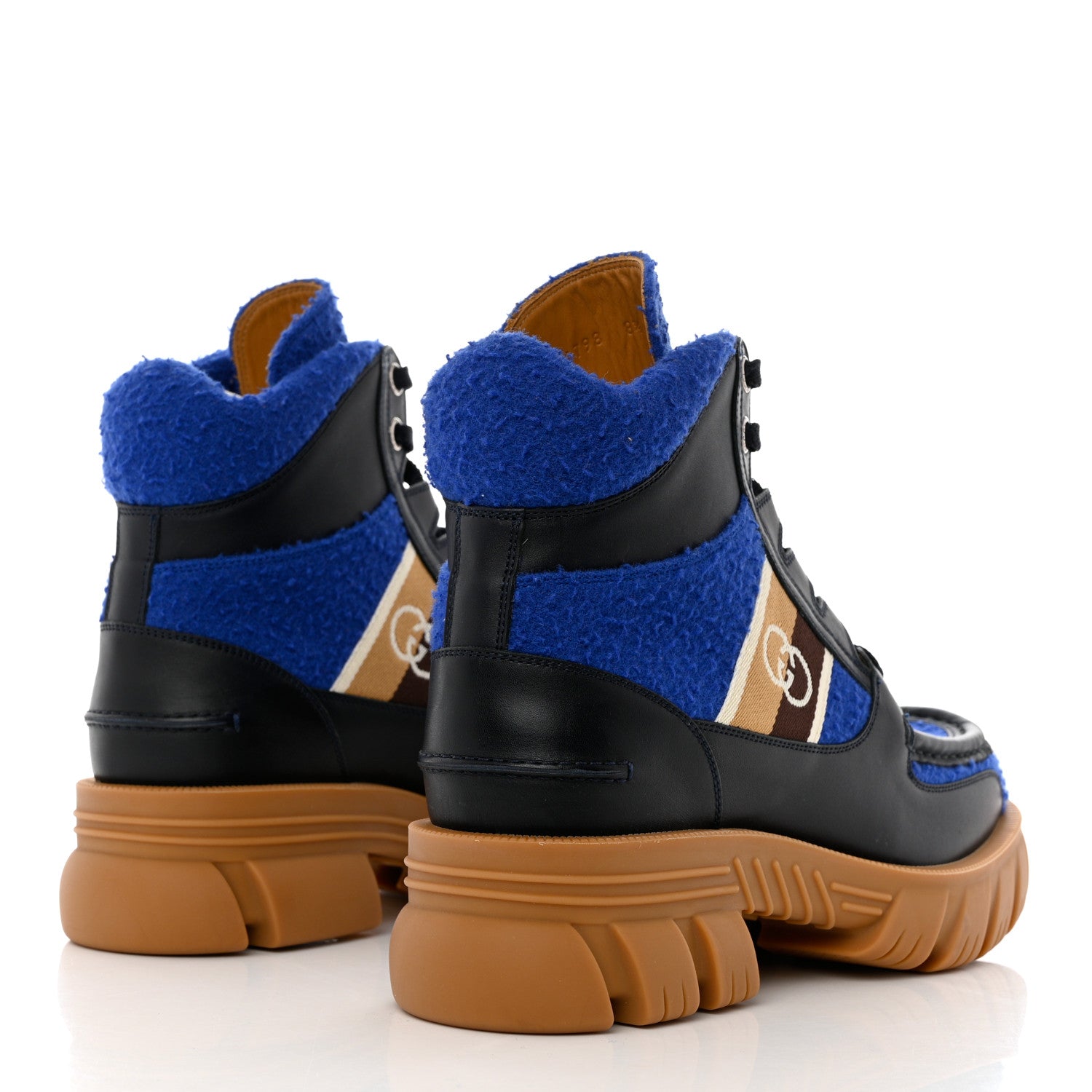 Gucci Casy Wool Quebec Calfskin Web Mens Interlocking G Lace Up Combat Boots 8.5 Blue China Blue 4 of 9