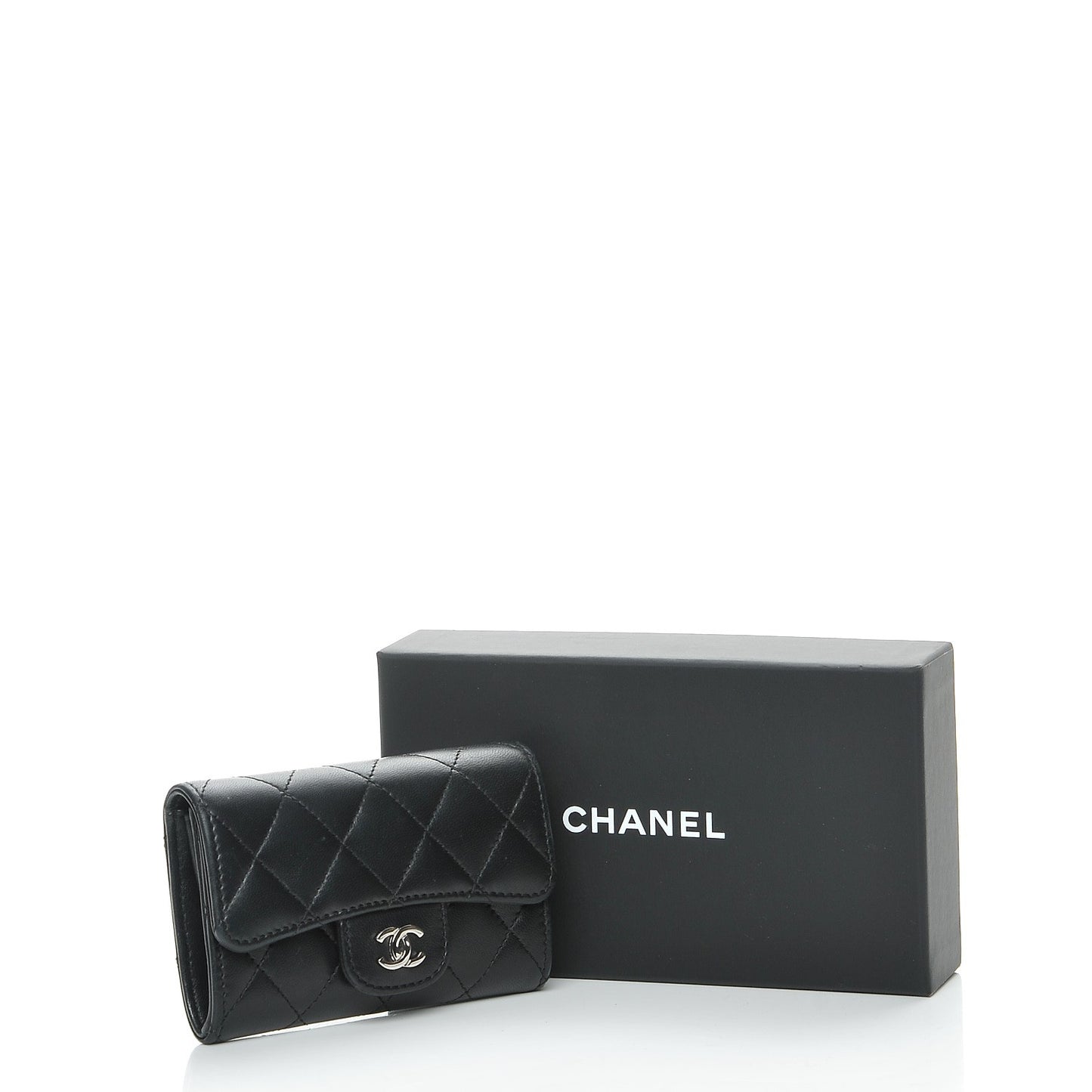 Lambskin Quilted Flap Card Holder Black