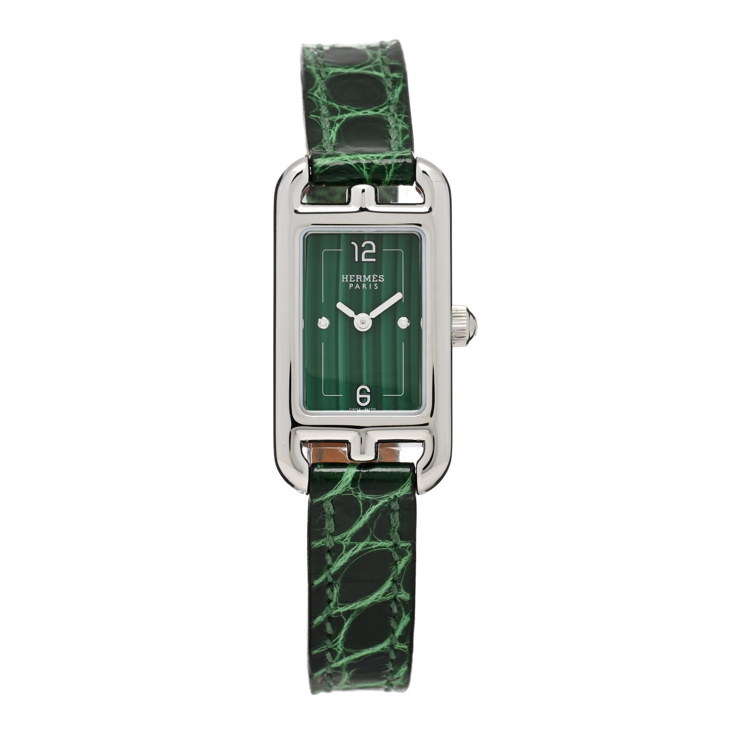 Stainless Steel Alligator Diamond Malachite 17mm Nantucket Quartz Watch Vert Moyen