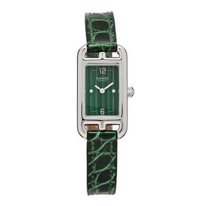 Hermes Stainless Steel Alligator Diamond Malachite 17mm Nantucket Quartz Watch Vert Moyen 1 of 5