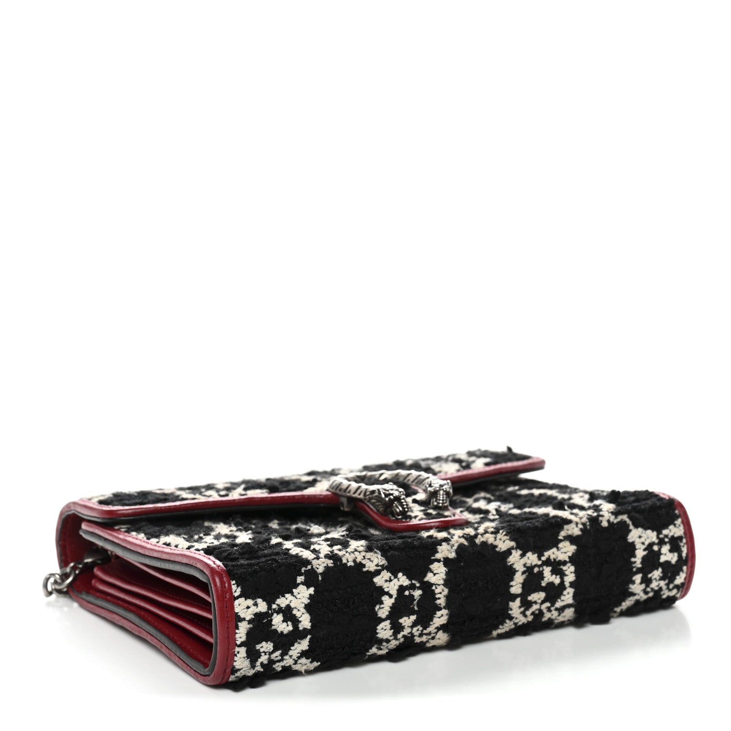 Gucci Tweed GG Monogram Mini Dionysus Chain Wallet Black White Romantic Cherry 3 of 11