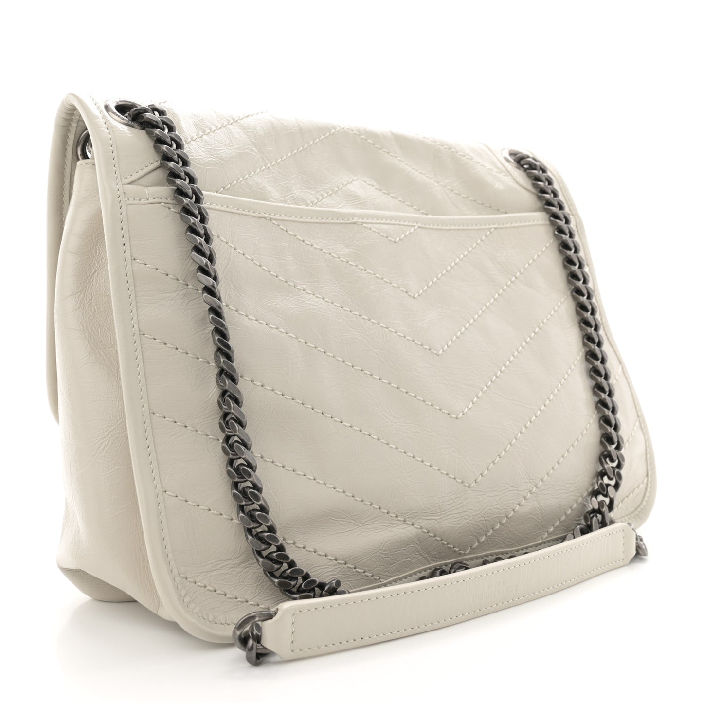 Crinkled Calfskin Matelasse Monogram Medium Niki Chain Satchel Ivory