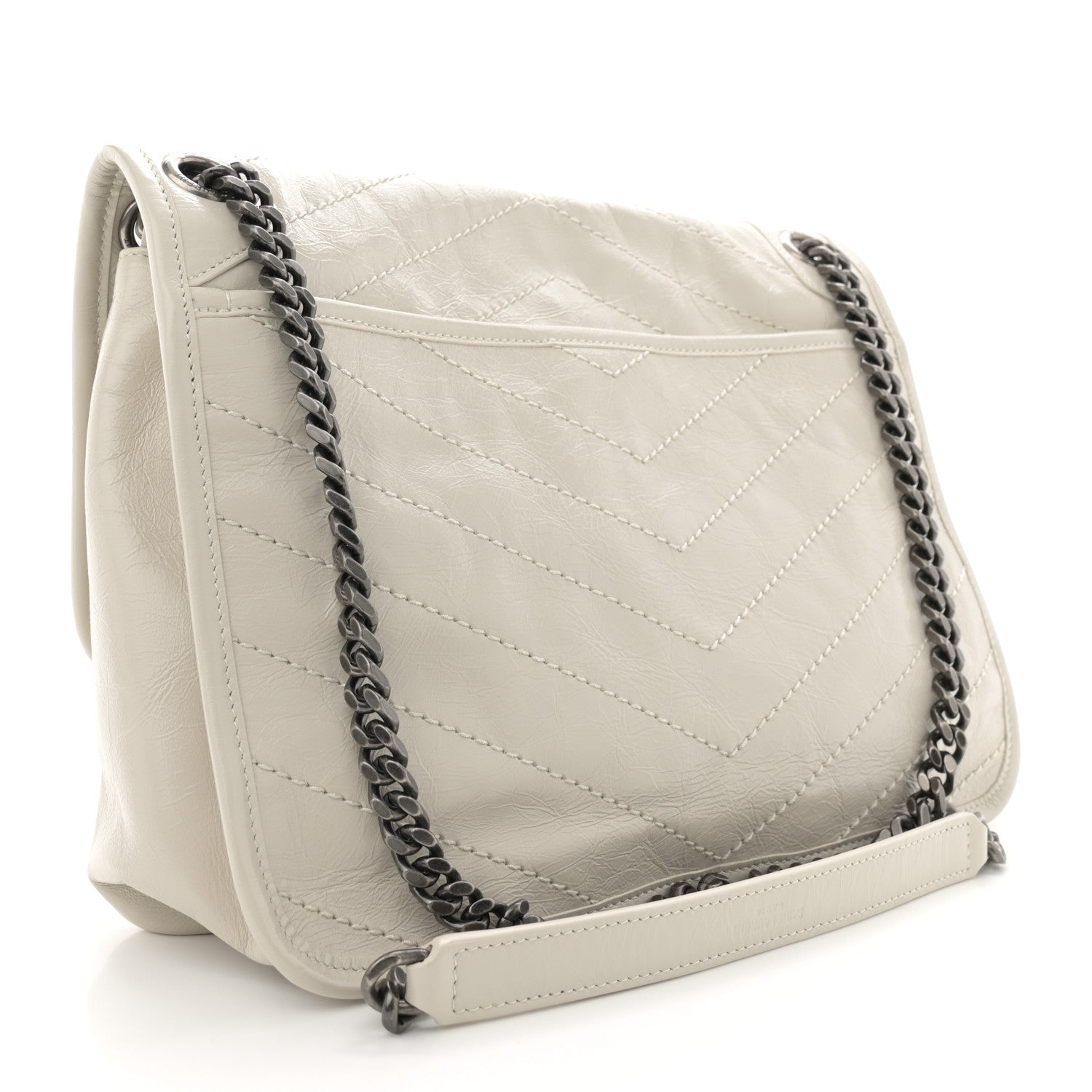 Saint Laurent Crinkled Calfskin Matelasse Monogram Medium Niki Chain Satchel Ivory 2 of 12