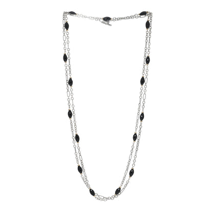 David Yurman Sterling Silver 18K Yellow Gold Black Onyx Figaro Chain Necklace 72" 2 of 5