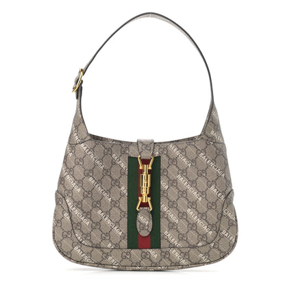 Gucci X BALENCIAGA GG Supreme Monogram Striped Logo Print Web Small Jackie 1961 Hobo Beige Ebony Mystic White 1 of 11