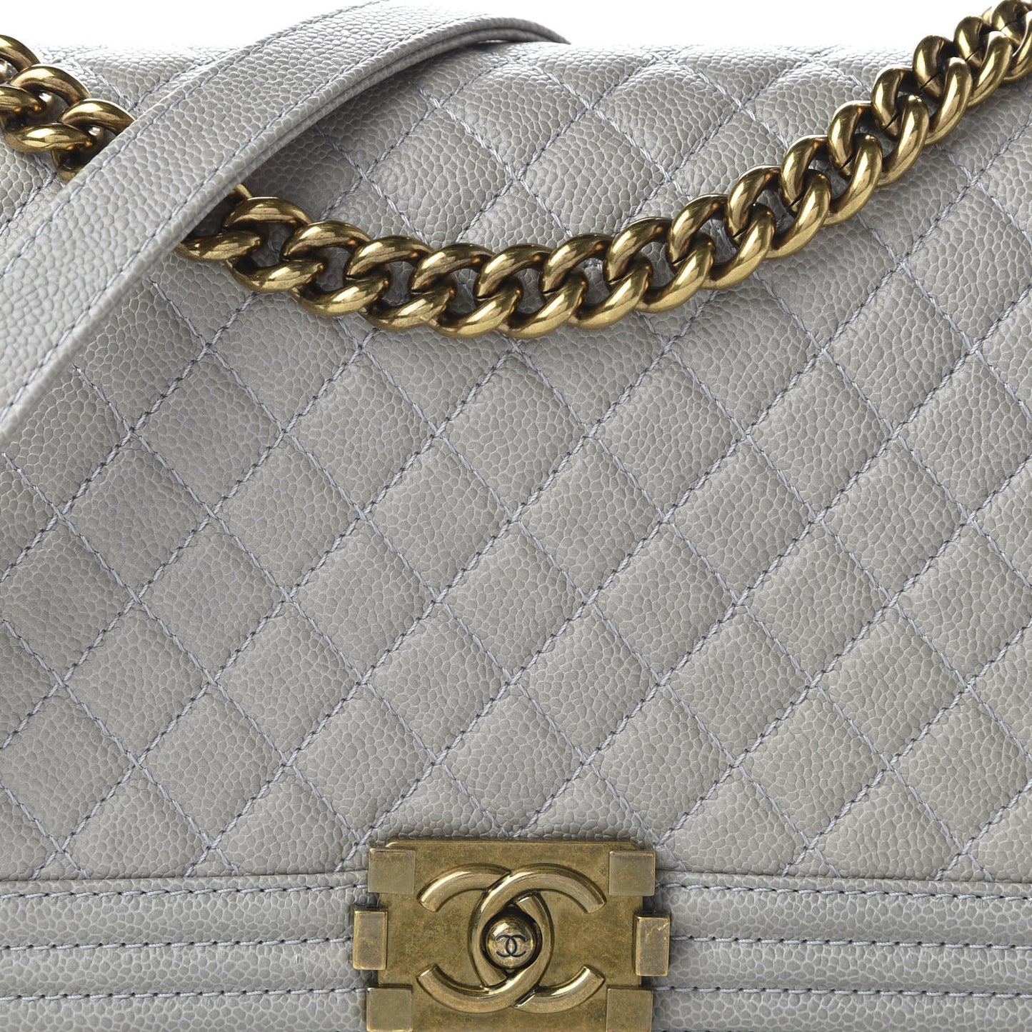 Caviar Quilted New Medium Boy Flap Grey