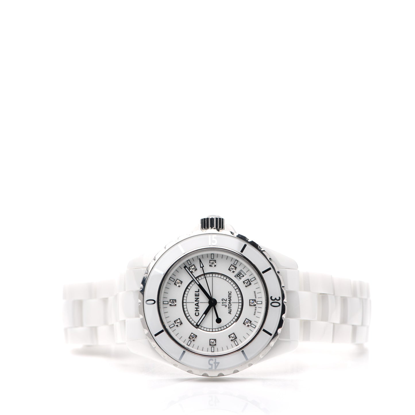 Stainless Steel Ceramic Diamond 38mm J12 Automatic Watch White