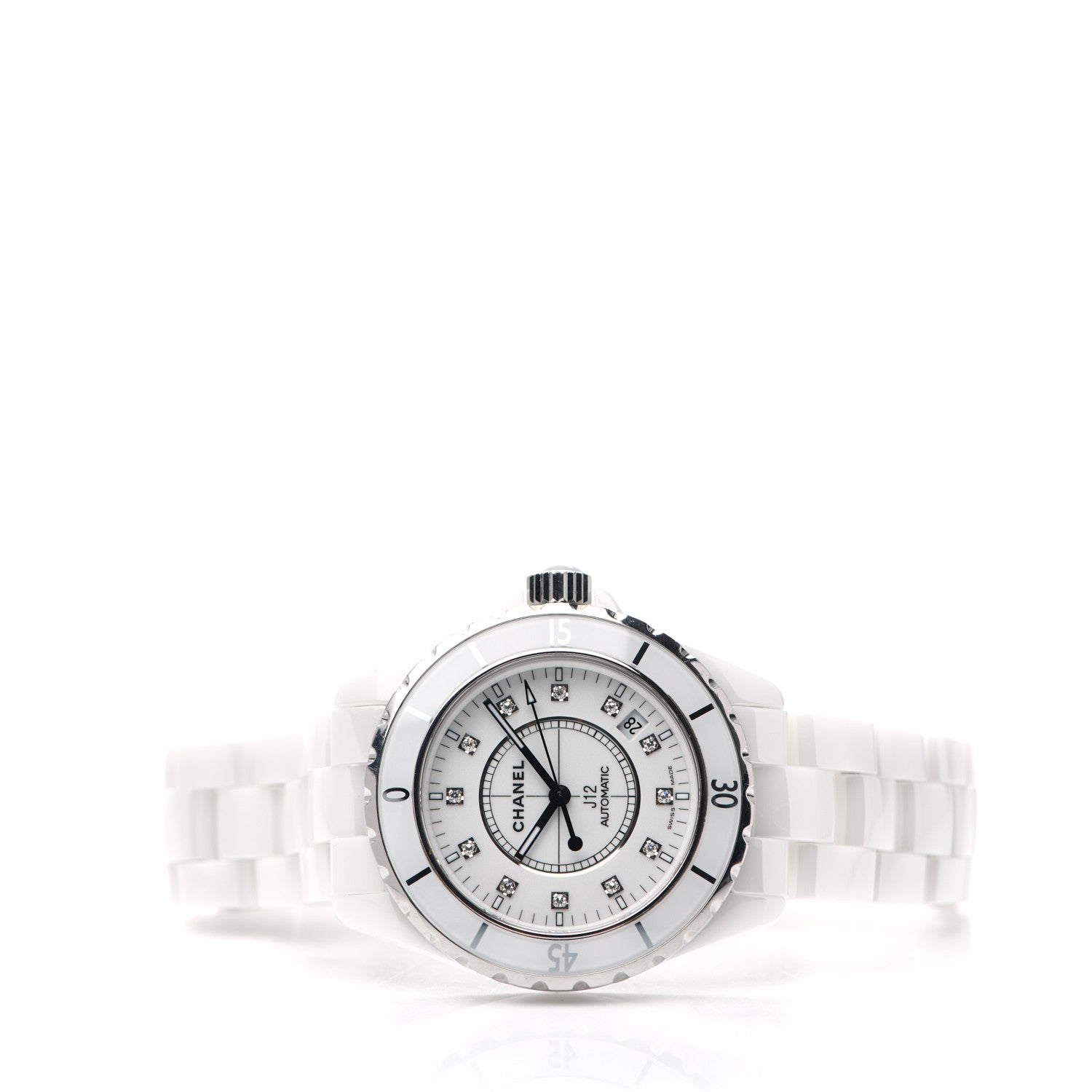 Chanel Stainless Steel Ceramic Diamond 38mm J12 Automatic Watch White 2 of 5