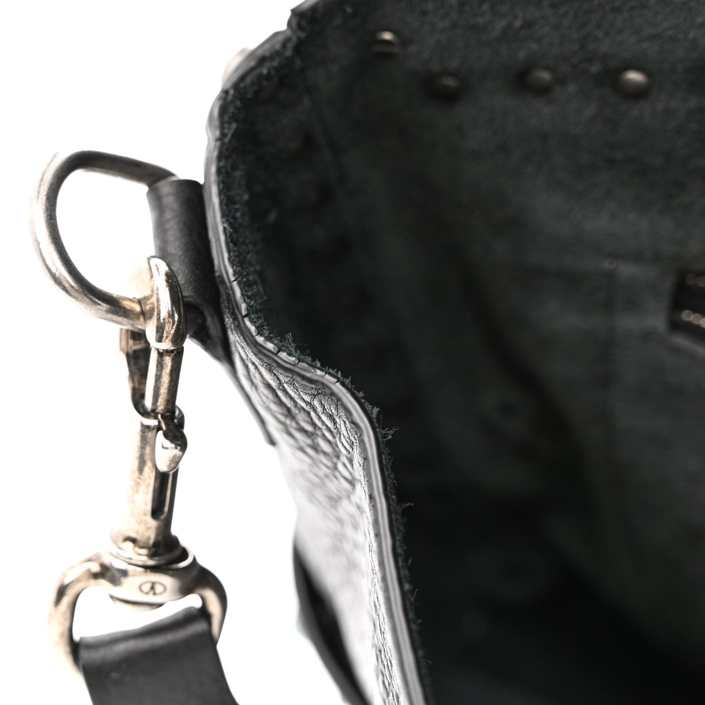 Pebbled Calfskin Rockstud Rolling Flap Messenger Bag Black