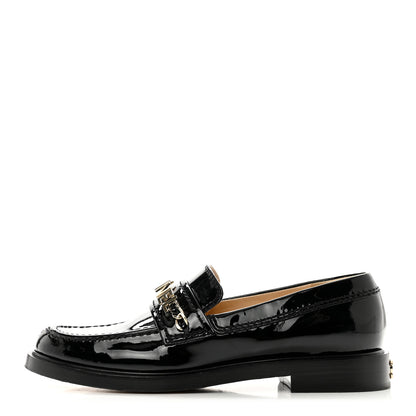 Chanel Shiny Calfskin Logo Loafers 36.5 Black 1 of 10