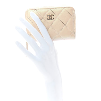 Chanel Iridescent Calfskin Quilted Zip Coin Purse Wallet Beige 2 of 7