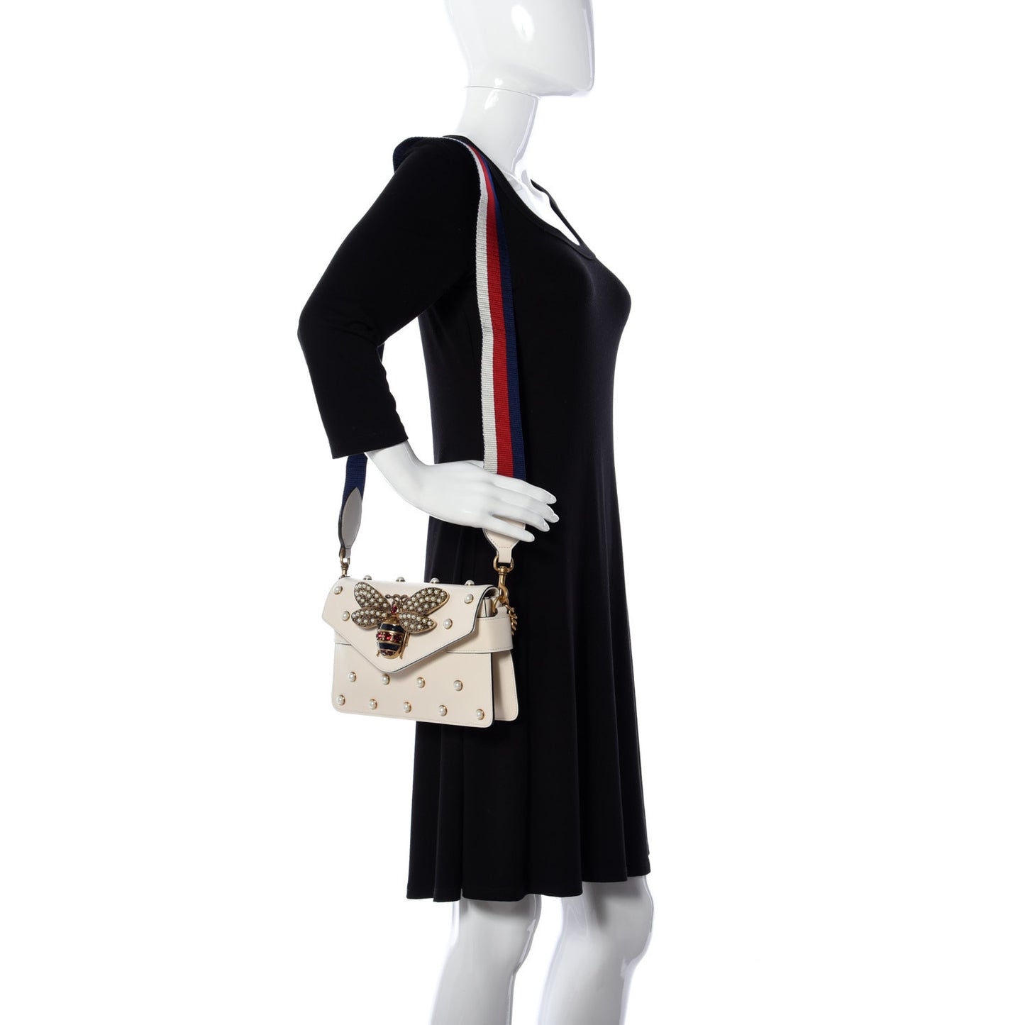 Nappa Pearl Studded Mini Queen Margaret Broadway Shoulder Bag Mystic White