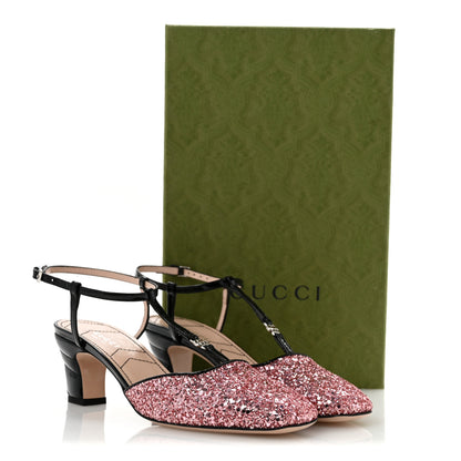 Gucci Calfskin Glitter Double G 55mm Slingback Pumps 36 Black Pink Glitter 10 of 10