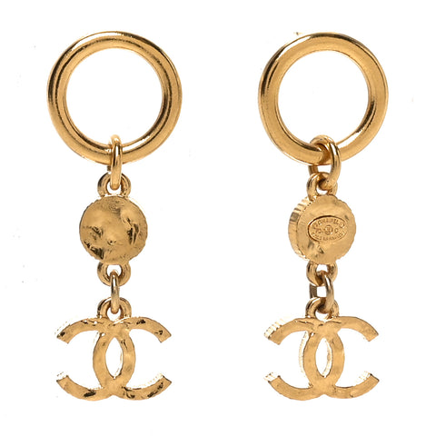 Metal Textured Disc CC Drop Earrings Gold