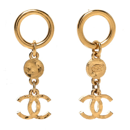 Chanel Metal Textured Disc CC Drop Earrings Gold 1 of 4