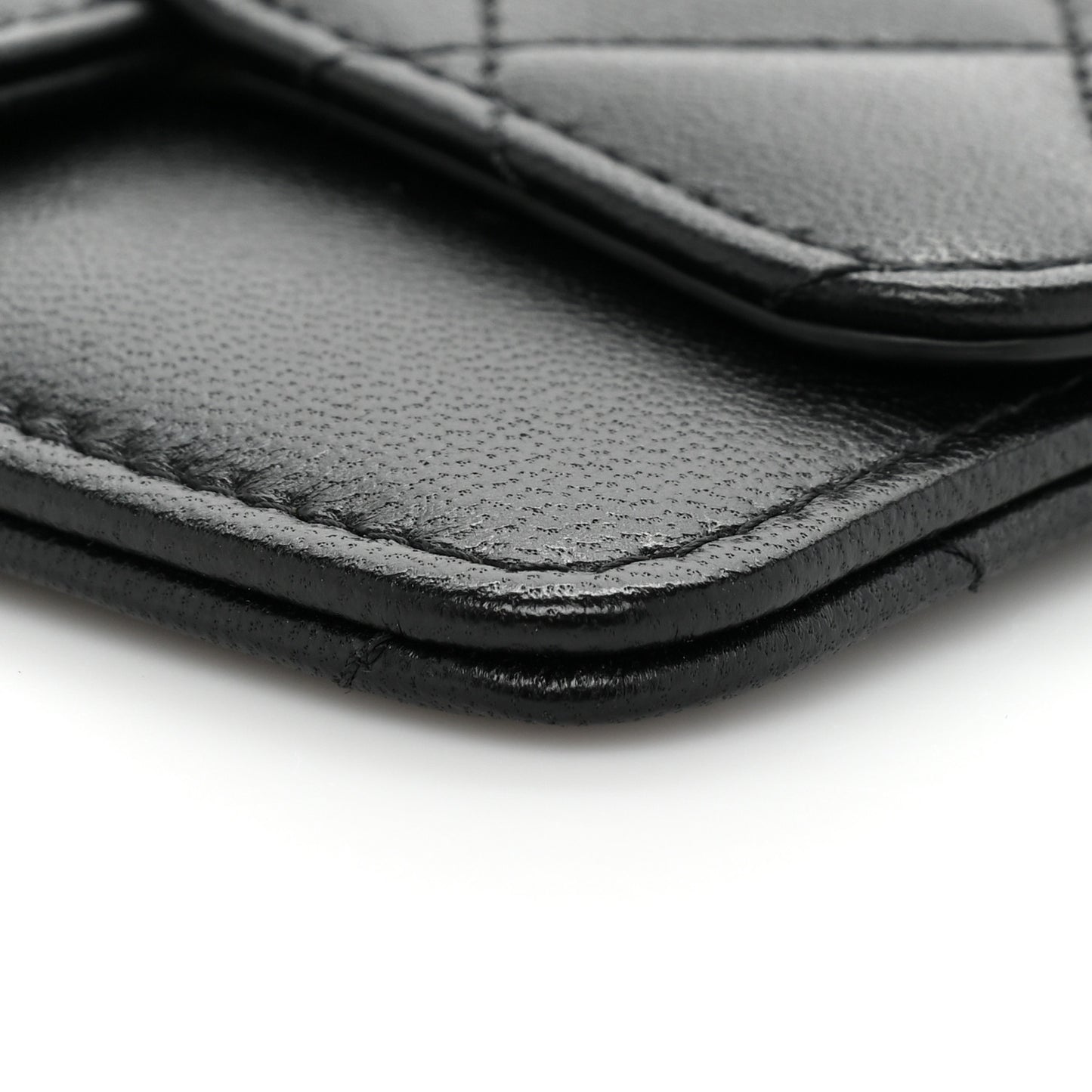 Lambskin Quilted Flap Zip Card Holder Black