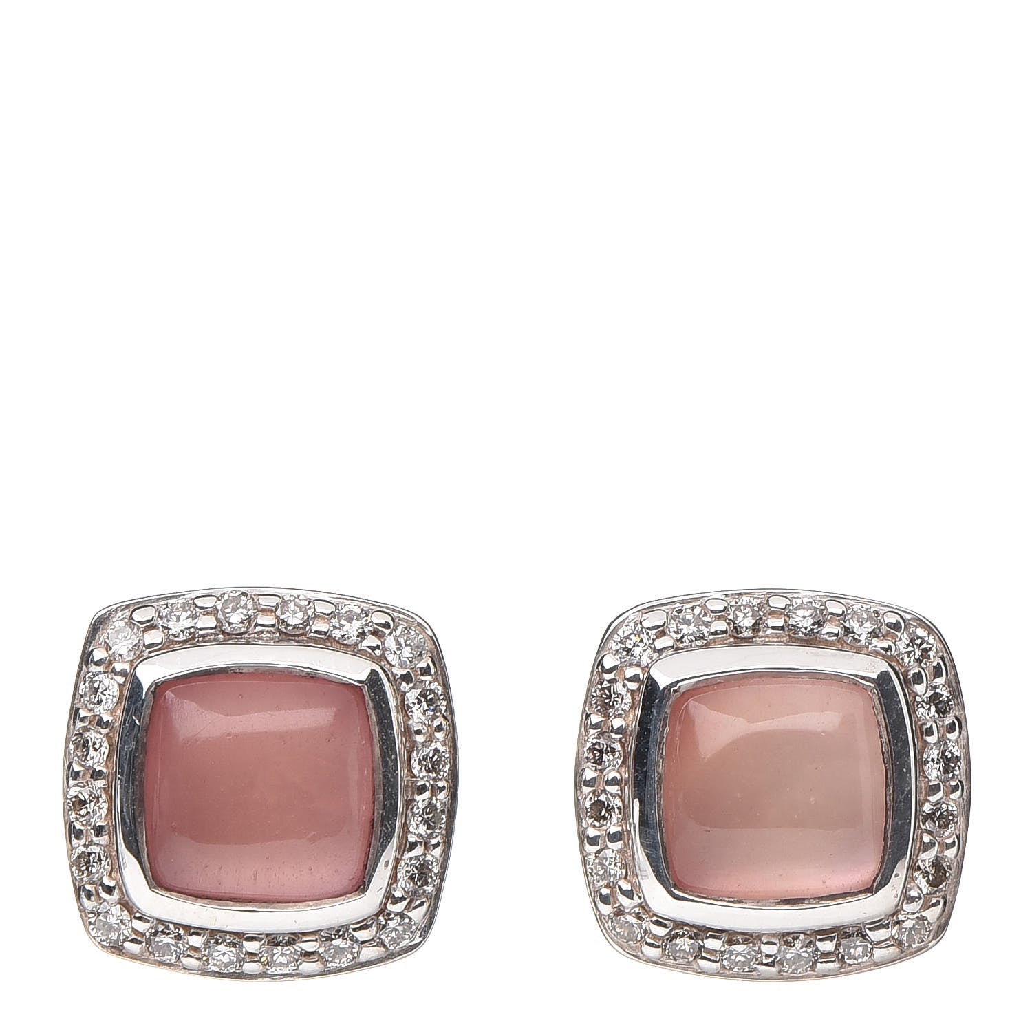 David Yurman Sterling Silver Diamond Rose Quartz 7mm Albion Earrings 1 of 4