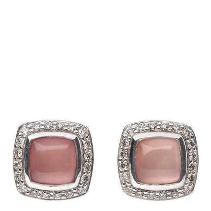 David Yurman Sterling Silver Diamond Rose Quartz 7mm Albion Earrings 1 of 4