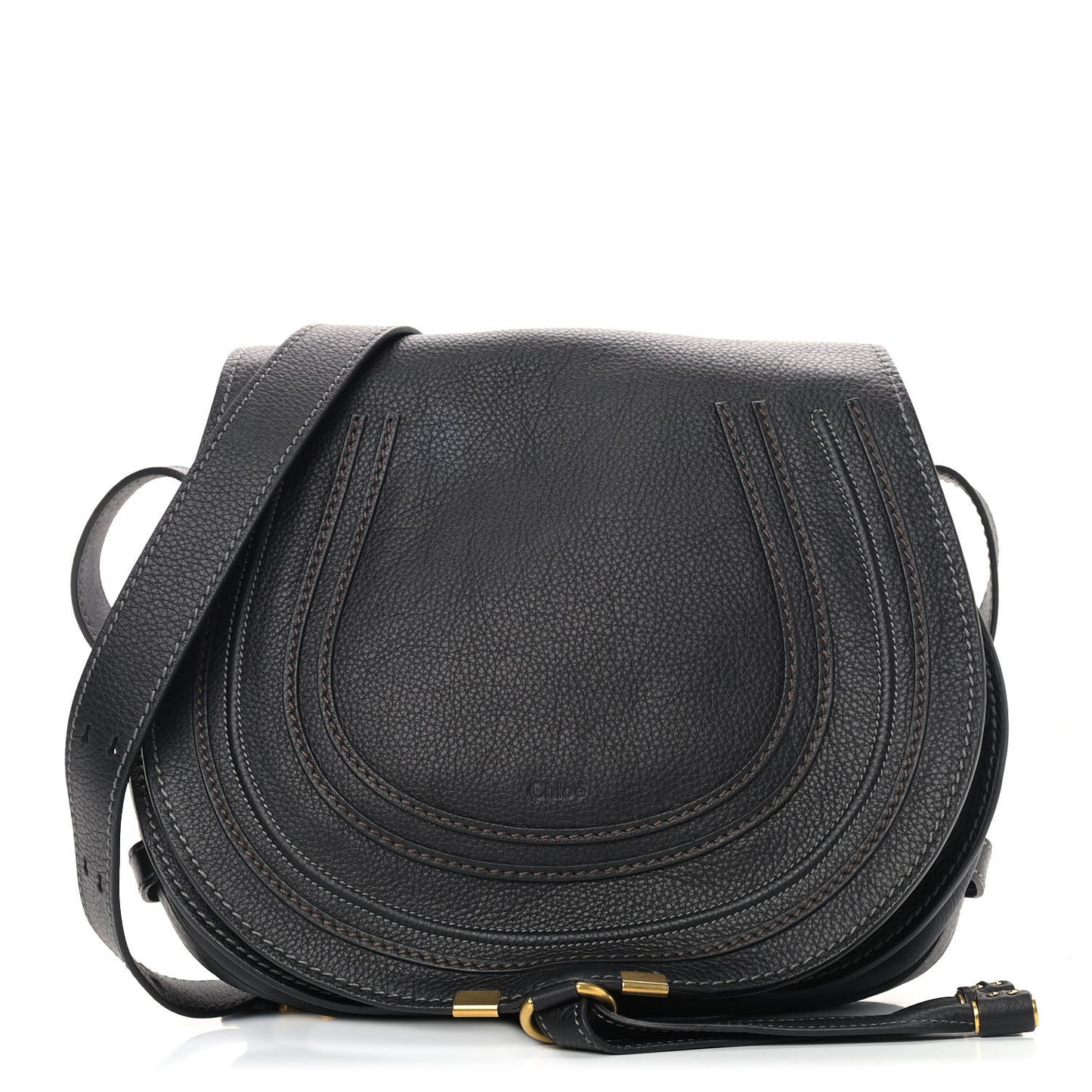Calfskin Medium Marcie Round Crossbody Bag Black