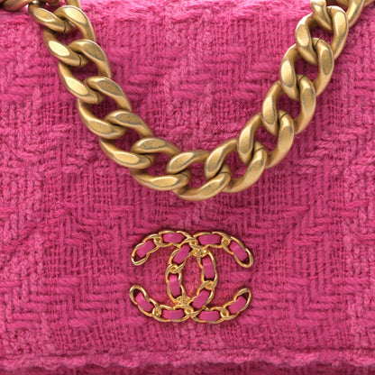 Chanel Wool Tweed Lambskin Quilted Chanel 19 Wallet On Chain WOC and Coin Purse Fuchsia 10 of 13