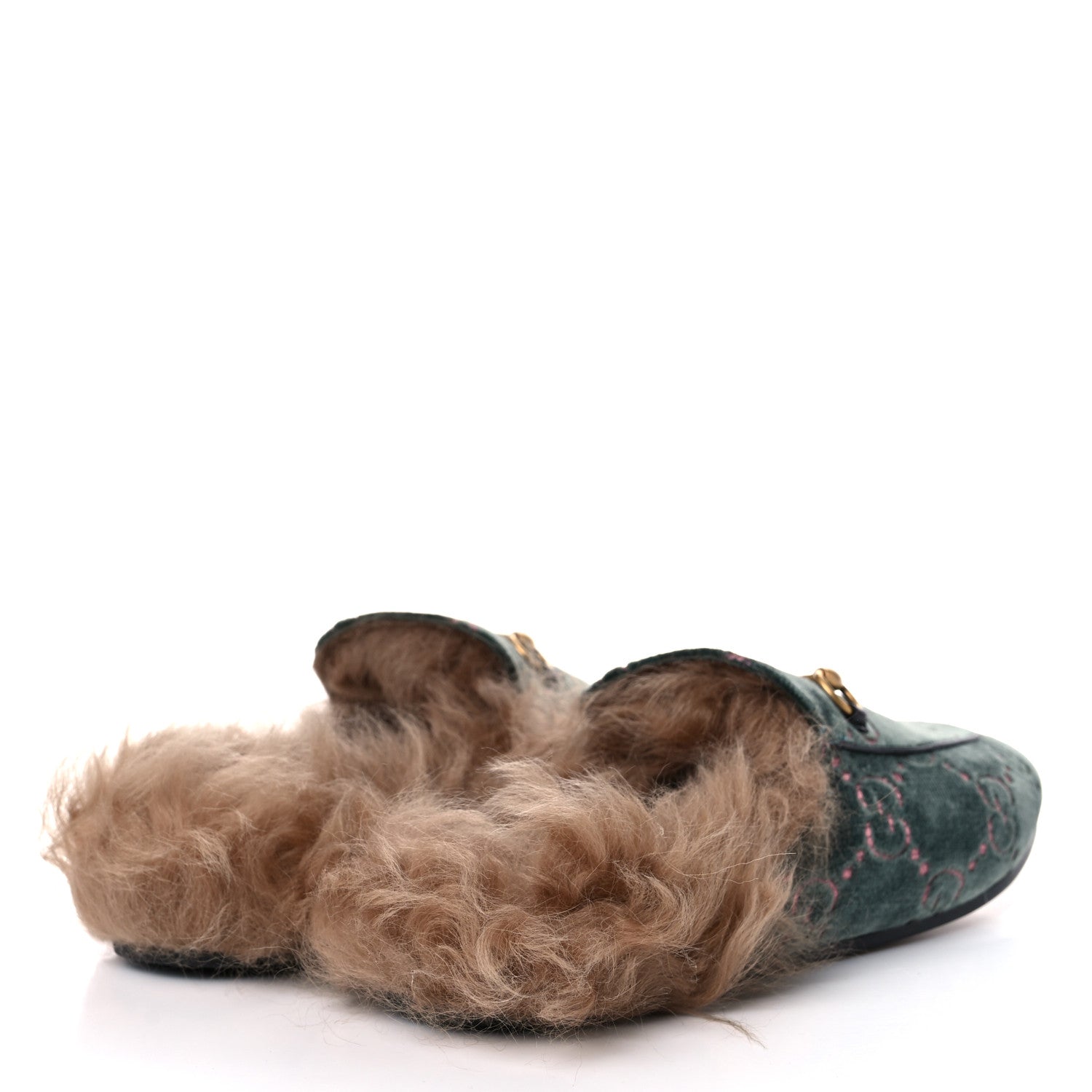 Gucci Velvet GG Monogram Fur Womens Princetown Slippers 40 Avio Dusty Pink 4 of 7