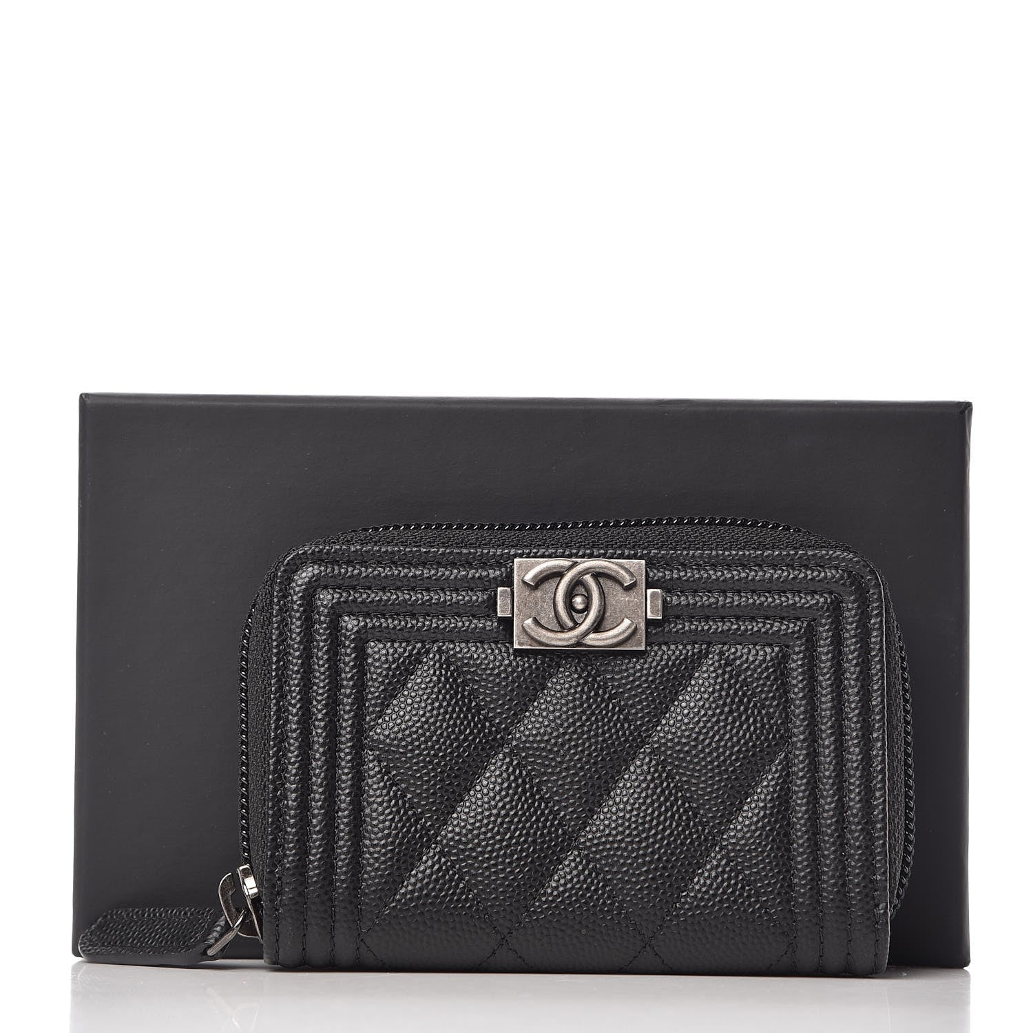 Chanel Caviar Quilted Boy Zip Around Coin Purse Wallet Black 8 of 8