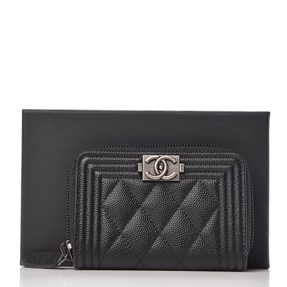 Chanel Caviar Quilted Boy Zip Around Coin Purse Wallet Black 8 of 8