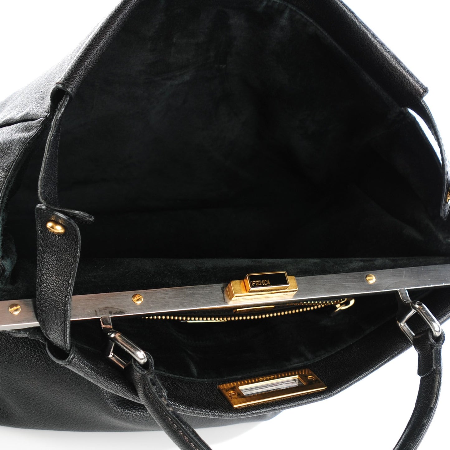 Goatskin Large Peekaboo Iconic Satchel Black