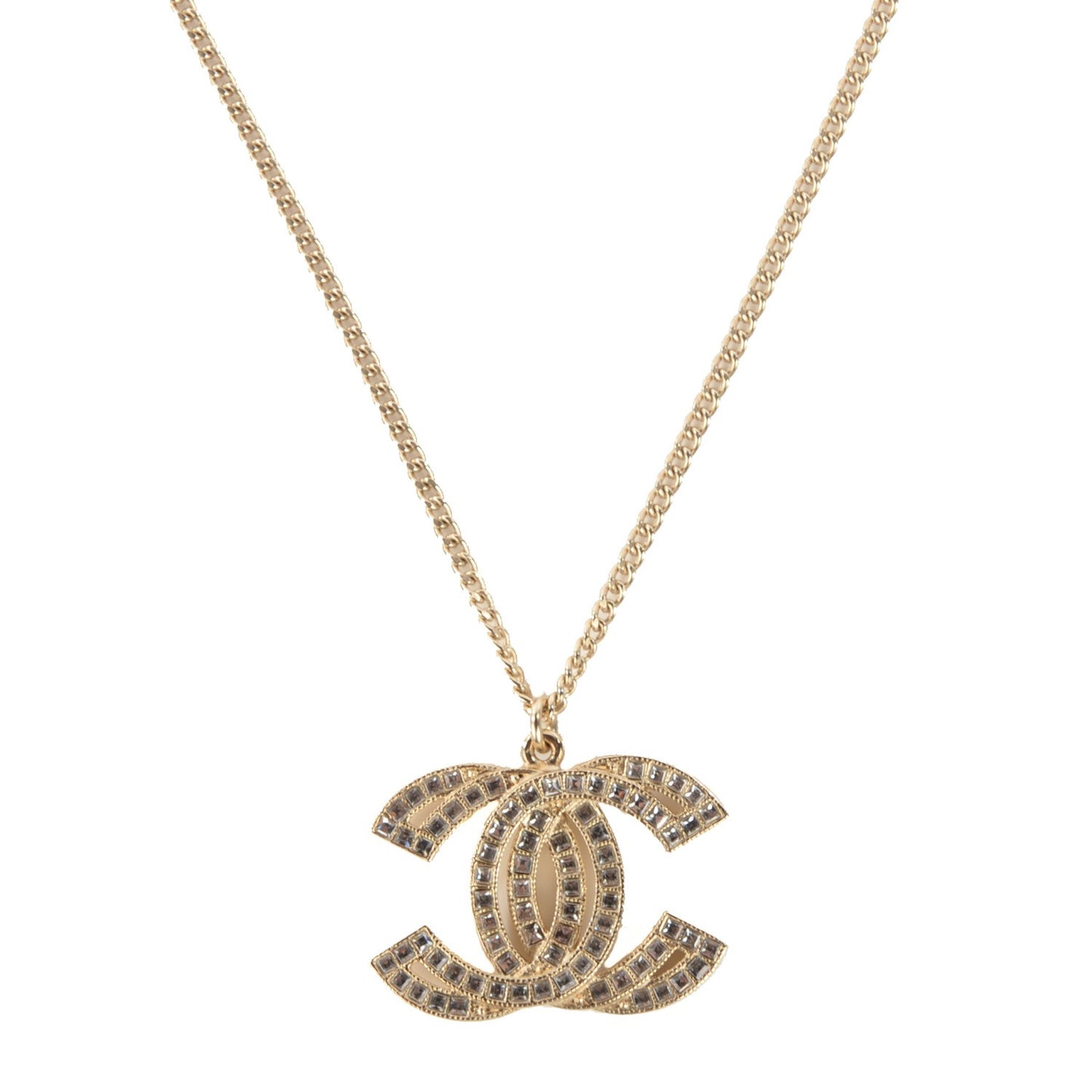 Crystal Baguette CC Necklace Light Gold