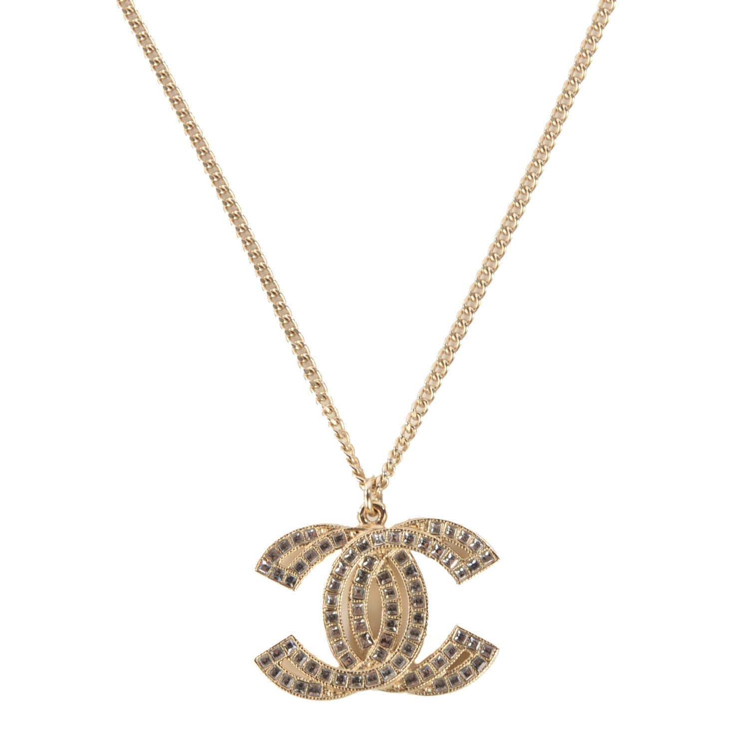 Chanel Crystal Baguette CC Necklace Light Gold 1 of 6