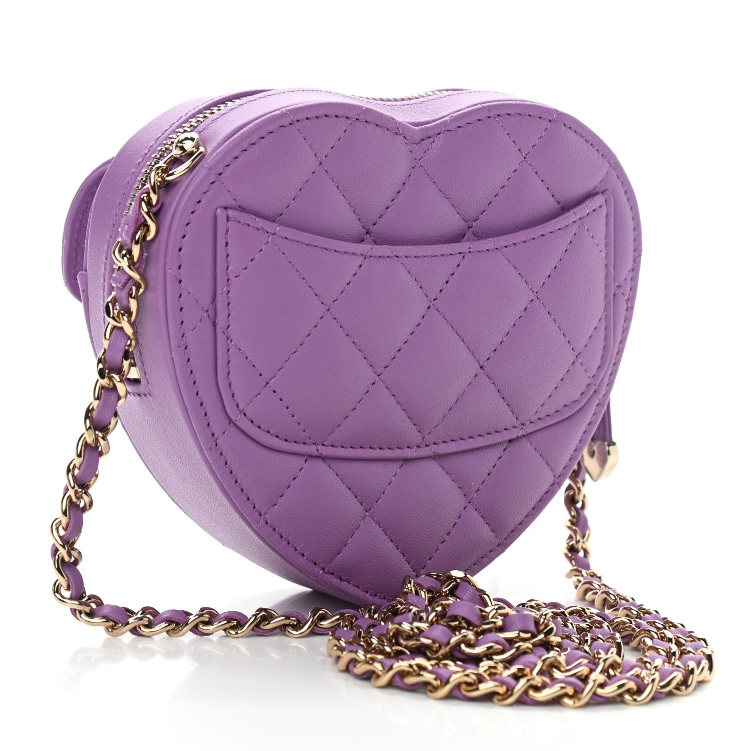 Chanel Lambskin Quilted CC In Love Heart Clutch With Chain Purple 3 of 11