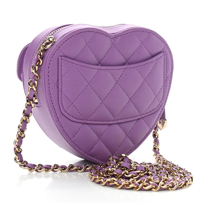 Chanel Lambskin Quilted CC In Love Heart Clutch With Chain Purple 3 of 11