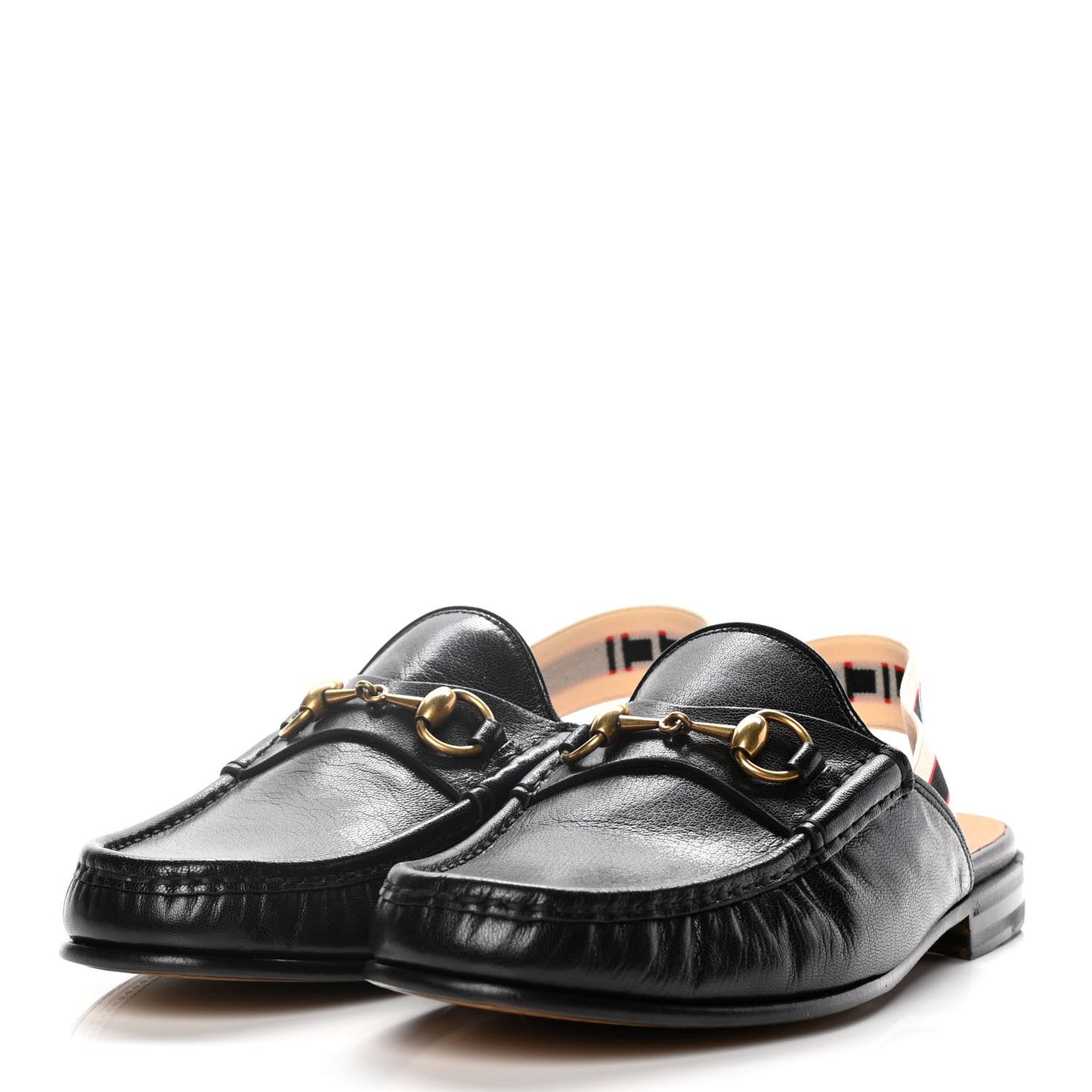Goatskin Stripe Mens Horsebit Slingback Slippers 8 Black