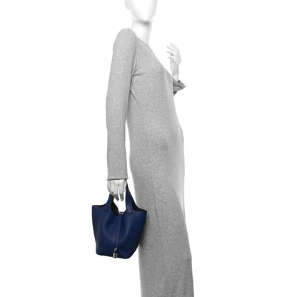Hermes Taurillon Clemence Picotin Lock 18 PM Bleu Encre 2 of 10