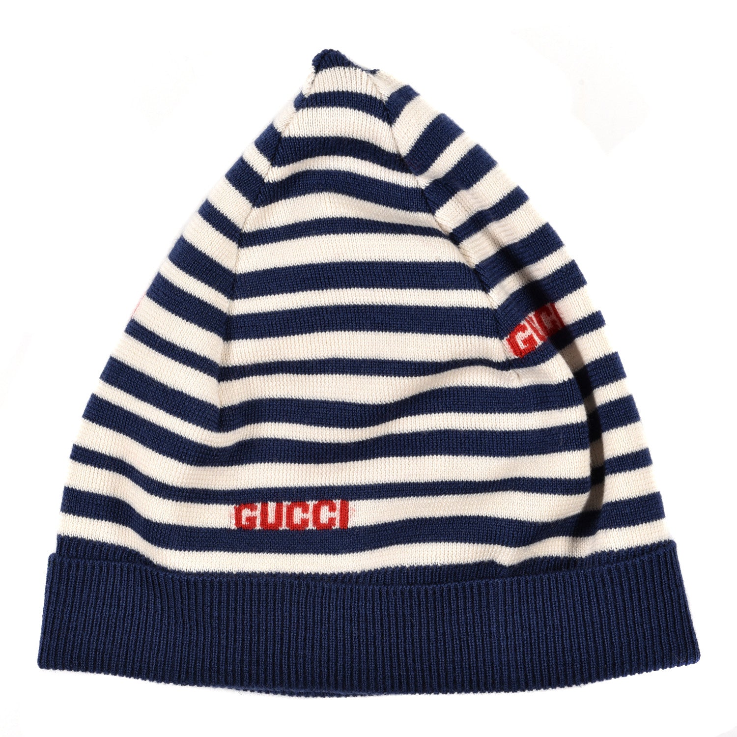 Gucci Wool Stripe Beanie Hat L White Red Blue 1 of 4