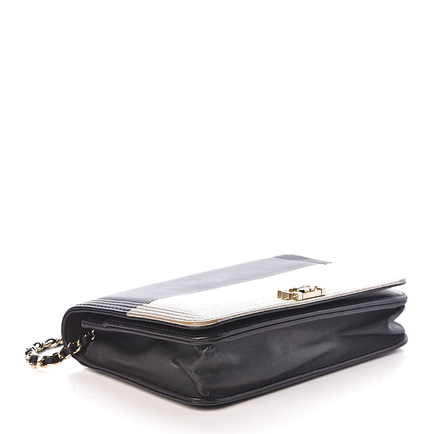 Metallic Goatskin Lambskin Boy Wallet on Chain WOC Black Gold