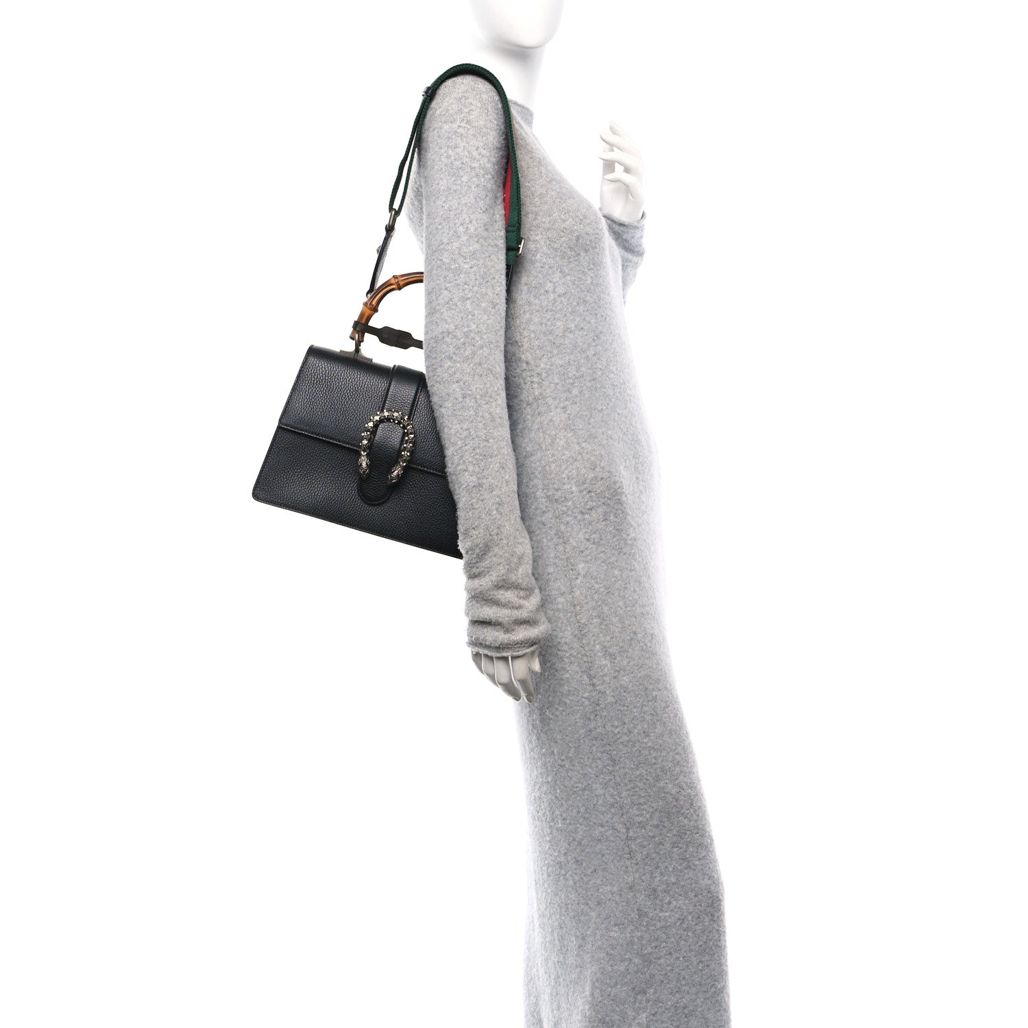 Gucci Dollar Calfskin Crystal Web Medium Dionysus Bamboo Top Handle Bag Black Black Diamond 2 of 10