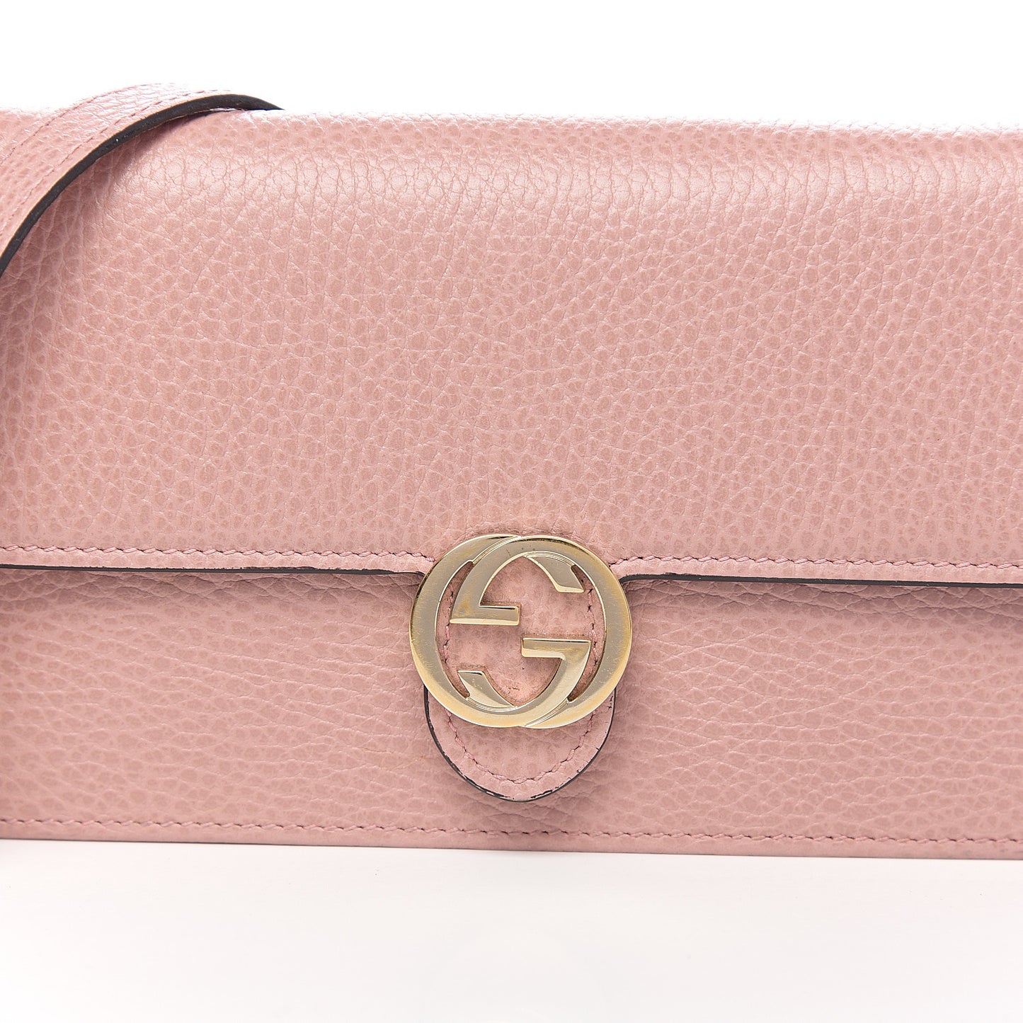 Dollar Calfskin Interlocking G Chain Wallet Soft Pink
